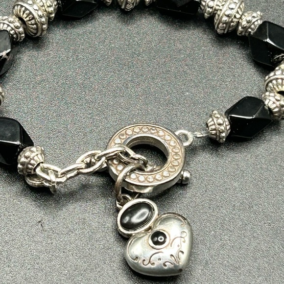 Brighton silver tone and black breaded bracelet #K14 toggle clasp heart charm - Picture 3 of 6